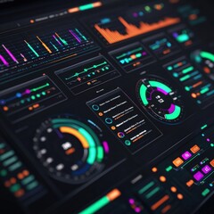 Modern Data Visualization Dashboard with Colorful Graphs and Interactive Elements for Analytical Insights