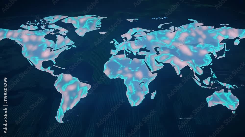 Aufkleber global network: a stylized world map pulsates with vibrant, interconnected lines of light, symbolizi