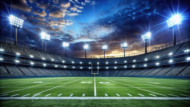 American Football Field at Night with Stadium Lights