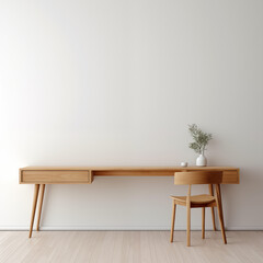 Minimalist Home Office Light Wood Desk Chair White Wall