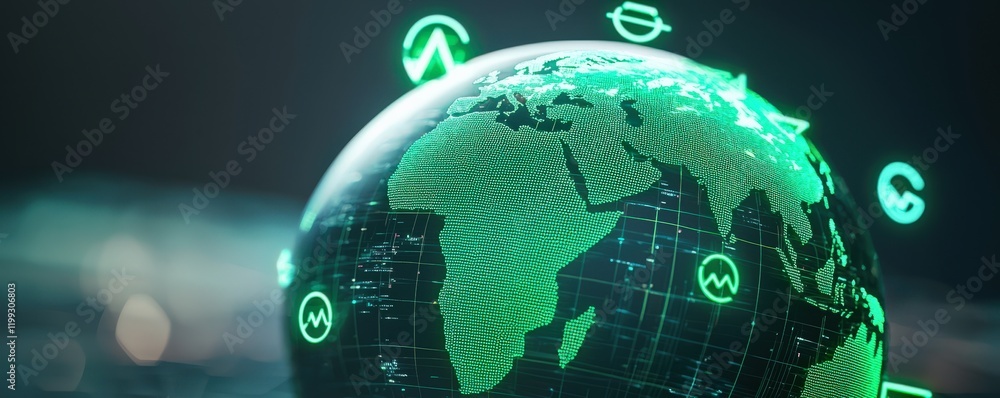 Aufkleber recycling carbon climate transformation concept. digital globe with glowing green data patterns repr