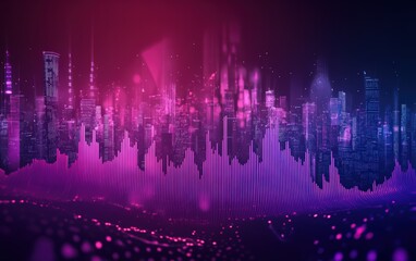 World Radio Day poster background with sound waves. audio spectrum, radio station banner for world radio festival or podcast event on a dark purple background. 
