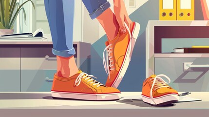 Woman Changing Uncomfortable Shoes to Stylish Sneakers for Comfort and Style