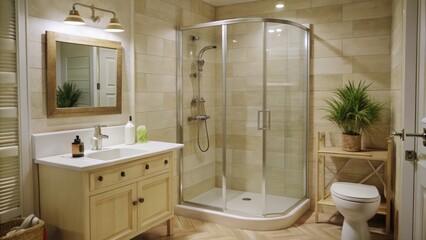 Modern Bathroom with Shower, Sink, and Toilet