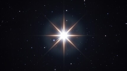 A bright star shines intensely, its light radiating across a dark expanse of space.