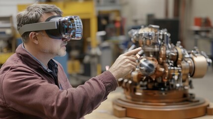 An operator in a busy factory environment follows virtual prompts displayed in their AR headset working alongside a remote expert who virtually points out solutions to complex machinery