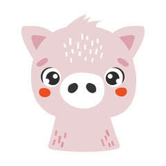 Farm pig animal isolated, cute farm animal, kids illustration, cartoon vector	