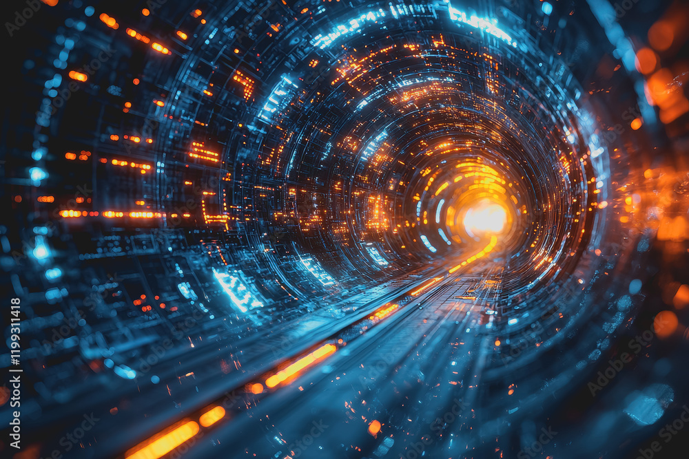 Aufkleber a long illuminated tunnel with glowing lights creating a mesmerizing atmosphere leading to an unknow