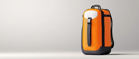 [Hydration Packs hydration outdoor] Vibrant Orange Suitcase Ready for Adventure Against Grey Wall Background