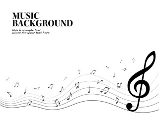 ウェーブするメロディーラインと音符粒子の背景