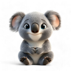 3D Cartoon cute koala character sitting happily and looking friendly isolated on transparent background PNG