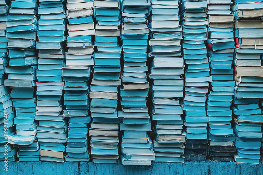 Poster a pile of books stacked neatly on a table with various colors and sizes displaying titles in a cozy 