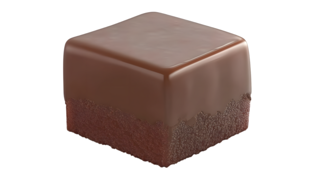 A single chocolate bar with visible segments and a glossy surface displayed in the center of a transparent background 
