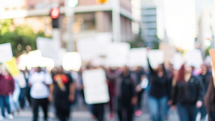 Civil Rights Protest Blur: A blurred image of a crowd marching for civil rights and political equality. 