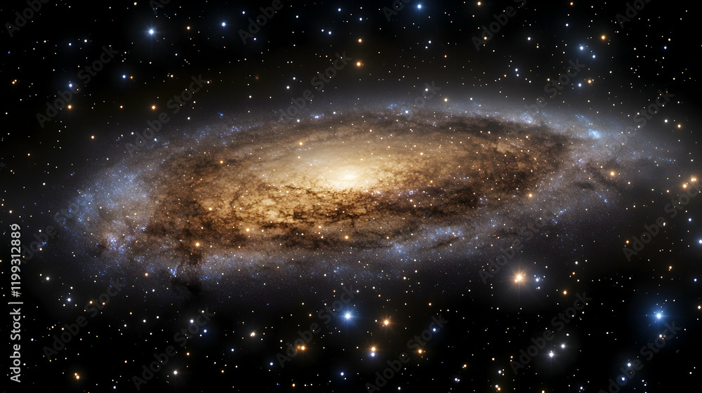 Poster high-resolution 3d rendering of the milky way galaxy with detailed star clusters and glowing nebulae