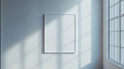 Bright empty room with natural light highlighting a blank frame on the wall
