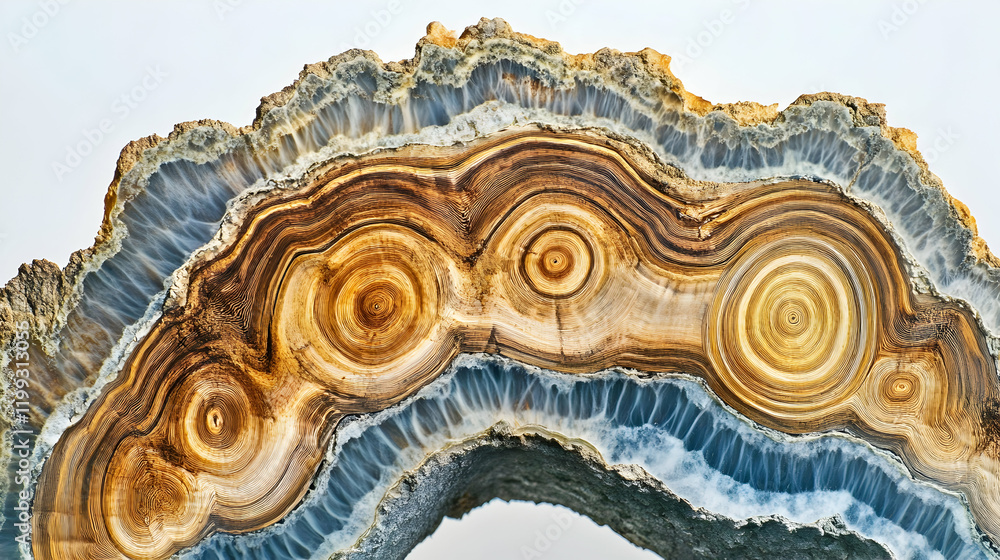 Poster high-resolution cross-section of tree rings showing detailed layers and textures, representing age a
