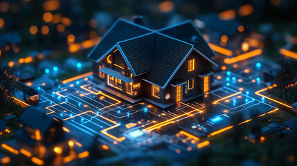 Obraz premium A minimalist scene of a smart home dashboard, showing connected devices and controls. Bright lighting, contrast