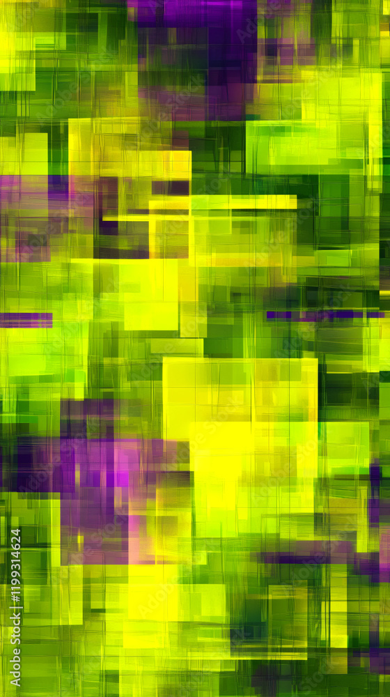 Poster Green and purple rectangles intersect and overlap, creating a modern art background with a textured, abstract design