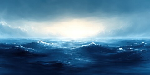 Oceanic Serenity: A Digital Painting of a Calm Sea Under a Dramatic Sky