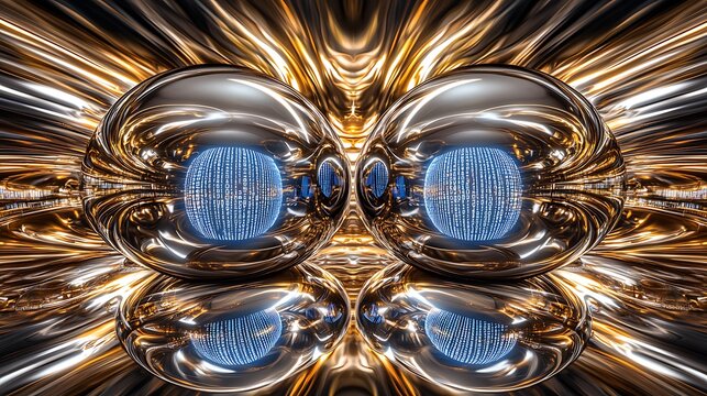Abstract representation of an eye glowing with neon blue light, reflecting binary code streams moving at high speed