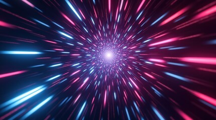 Obraz premium Abstract flight in neon hyperspace in the tunnel, 3d illustration.