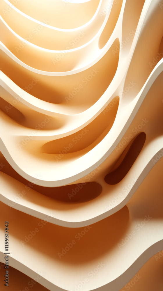 Poster Parametric wall creating a dynamic and futuristic space with organic shapes, illuminated by natural light