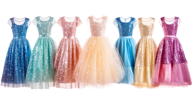 Set of Woman dresses isolated on white background.