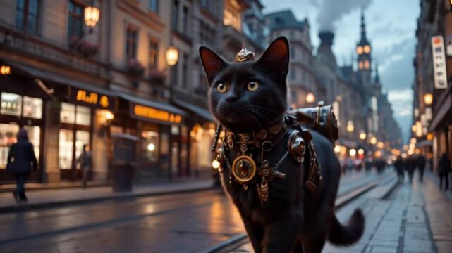 A black cat in the city