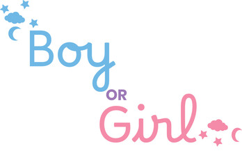 Poster for gender reveal party with baby stroller with text boy or girl. Vector illustration for card, , design, flyer, poster, banner