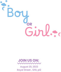Poster for gender reveal party with baby stroller with text boy or girl. Vector illustration for card, , design, flyer, poster, banner