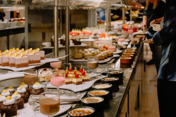 Desserts, pastries and cakes in the buffet, all-inclusive vacations