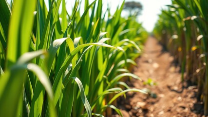 Obraz premium Sugarcane Field - Lush Growth, Bright Sunlight, AI Photo