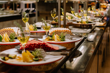 Ham and sandwich toppings at the buffet, all-inclusive vacation