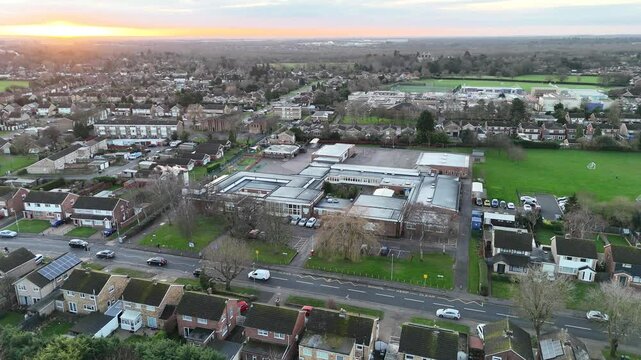 Thorpe Primary School Peterborough UK drone,aerial high angle