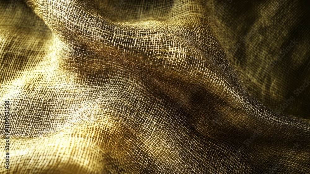Aufkleber close-up of shimmering golden fabric displaying intricate textures and soft folds in natural light