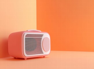 world radio day. an old 3D radio on an orange and white background