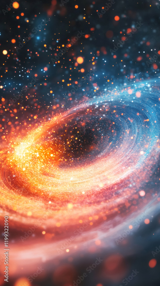 Poster mesmerizing cosmic display of a spiral galaxy with glowing particles, creating a breathtaking celest