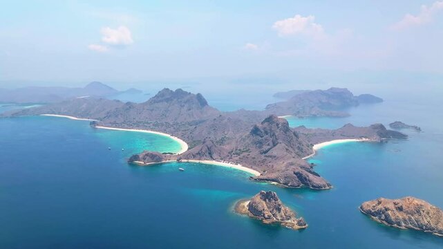 Komodo Island in Indonesia. Birds eye view of famous tourist destination, beautiful sunny day.