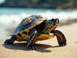 Obraz premium Turtle Carrying Plastic Bottle - Environmental Crisis