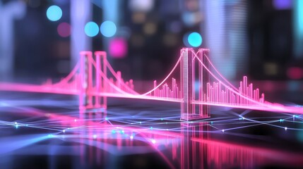 Digital pathway bridge in a futuristic cityscape graphic visualization of connectivity and innovation
