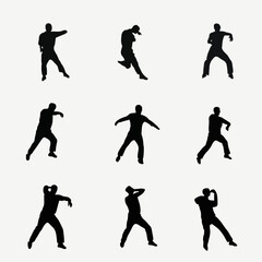 Naklejka premium 10 black simple silhouette depictions of humans performing various professional activities on a white background