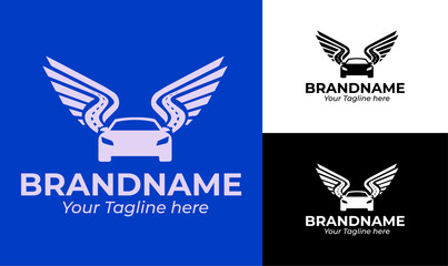Wings and Car Logo Design Template for Transportation, Luxury Rides, and Automotive Services
