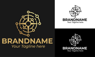 Compass and Network Logo Design Template for Navigation, Technology, and Transportation Businesses