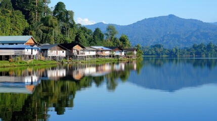 Fototapeta premium Lakeside Village Reflection