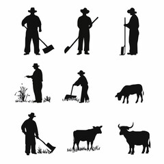 Obraz premium 10 black simple silhouette depictions of humans performing various professional activities on a white background