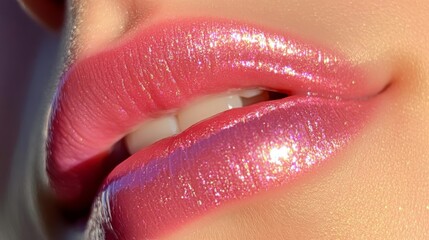 Women's lips with iridescent lipstick. Generative AI
