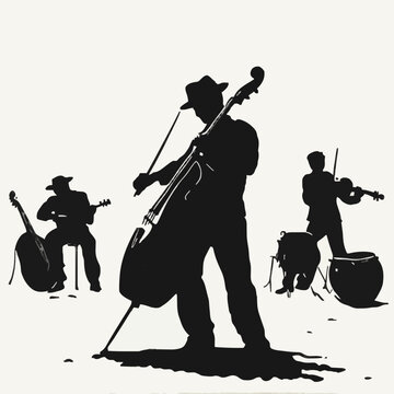 10 black simple silhouette depictions of humans performing various professional activities on a white background