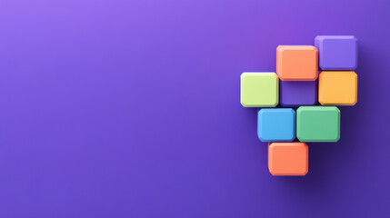 Colorful building blocks arranged on a vibrant purple surface, evoking creativity and playfulness.