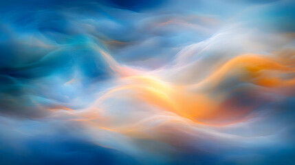 Obraz premium Abstract swirling cloudscape, vibrant sunset hues of orange, blue, and white. Perfect for backgrounds or design projects needing a dreamy, ethereal feel.